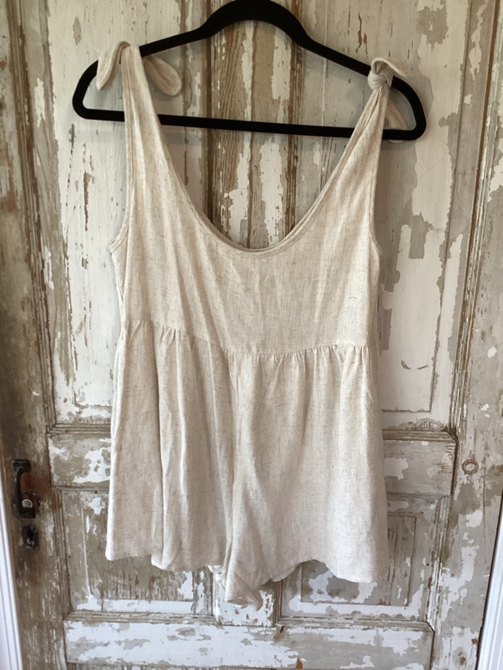 Princess Polly Natural Beige Tie-Shoulder Linen-Blend Tank Romper - size 4 - NWT